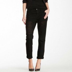 J Brand Black Moto Eyelet Aidan Boyfriend Jeans